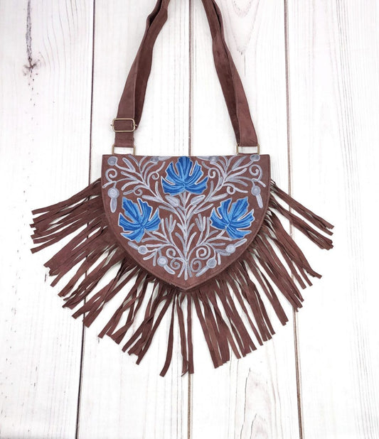 Handmade Suede Embroidered Heart Shaped Bag