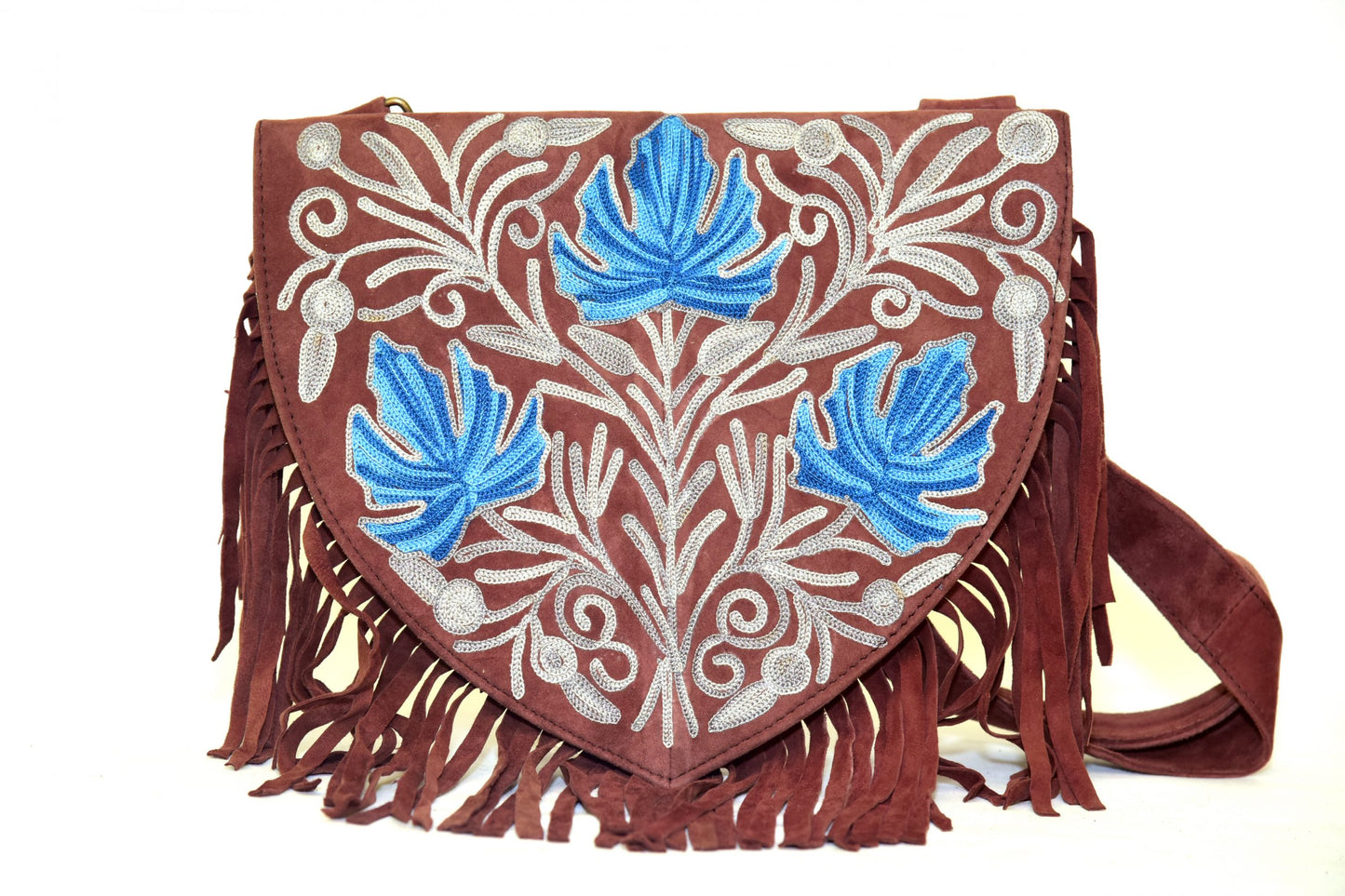 Handmade Suede Embroidered Heart Shaped Bag