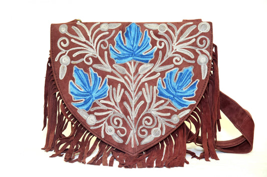 Handmade Suede Embroidered Heart Shaped Bag